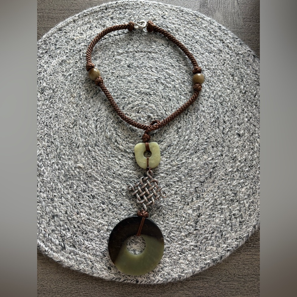 Contemporary Jade and Sterling Silver Pendant Necklace - Picture 3 of 6